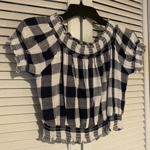Show Me Your Mumu cropped, off the shoulder gingham top
